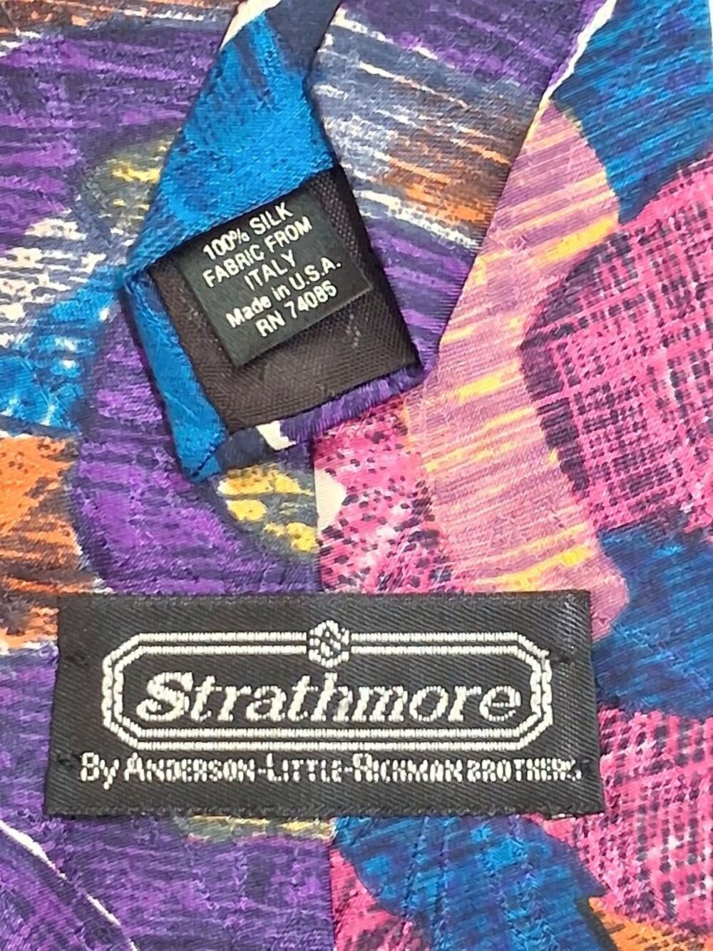 Strathmore by Anderson 100% Silk Tie Bold Abstract Pattern Multi-Color USA - Picture 5 of 5